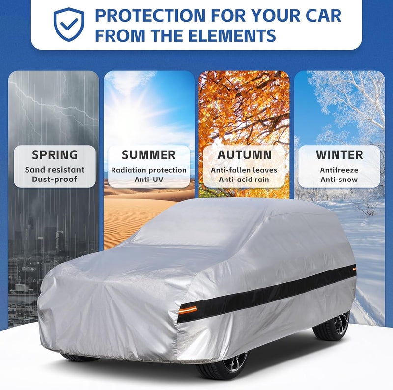 Holthly 10 Layers SUV Car Cover Custom Fit for Chevrolet Chevy Suburban (1973-2024) Waterproof All Weather for Automobiles, Outdoor Full Cover Rain Sun UV Protection.Silver - Image 5